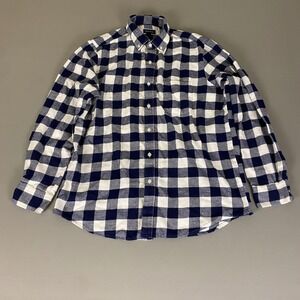 Club Room Flannel Shirt Women's Large Button Down Long Sleeve Blue White‎ Check